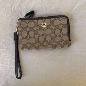 Coach Tan and Black Signature Wristlet